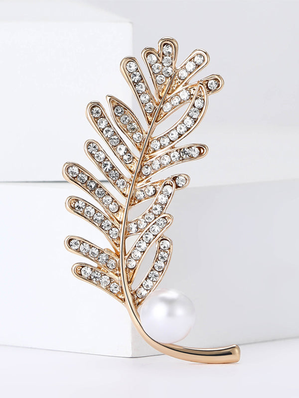 Alloy Rhinestone Feather Brooch