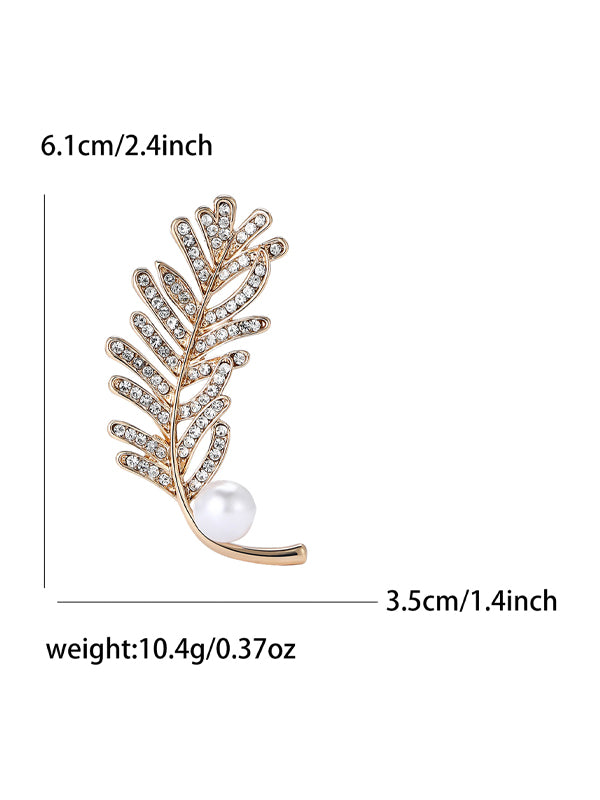 Alloy Rhinestone Feather Brooch
