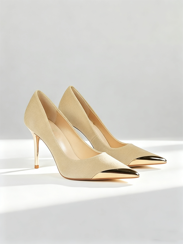 Velvet High Heels with Metallic Toe Cap