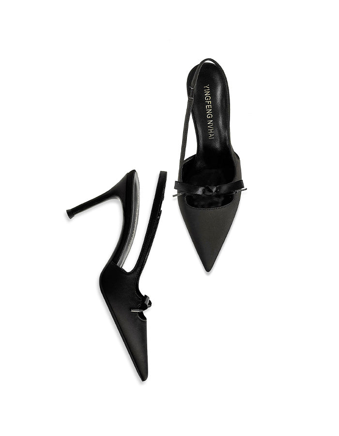 Bow Tie Satin Pointed Toe High Heels