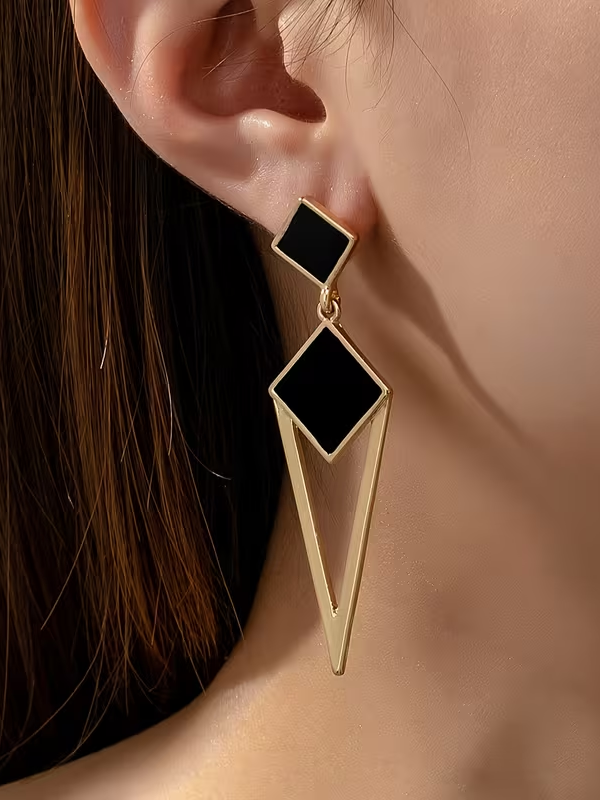 Black and Gold Geometric Teardrop Earrings