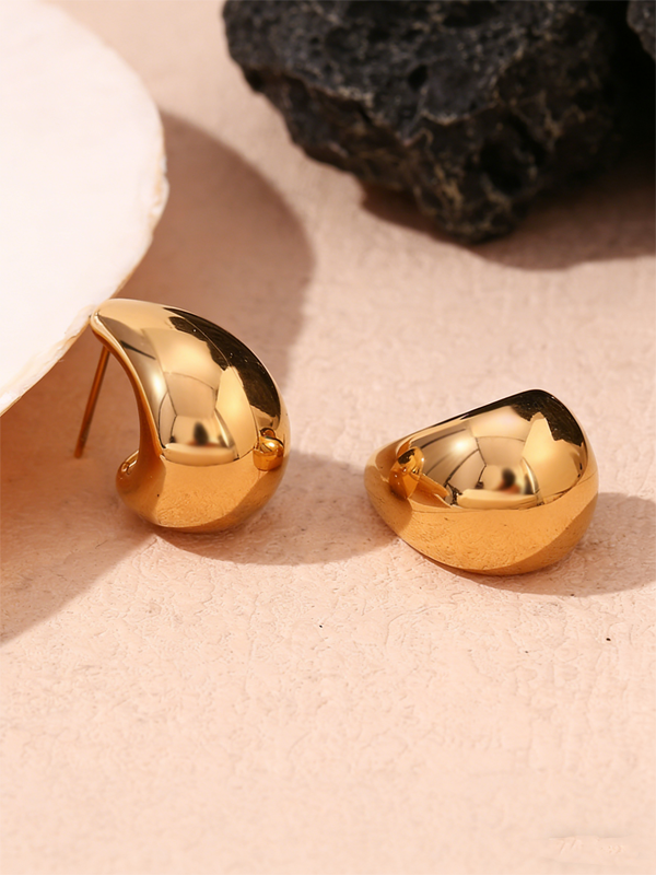 Polished Metal Teardrop Earrings