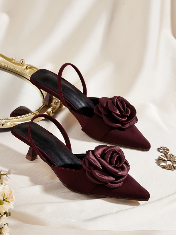 3D Floral Decoration Elegant Pointed-toe High Heels