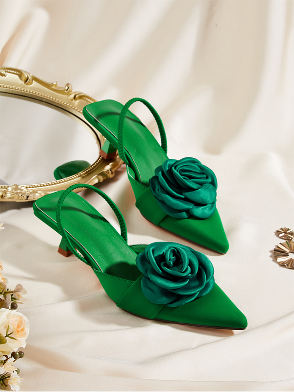 3D Floral Decoration Elegant Pointed-toe High Heels