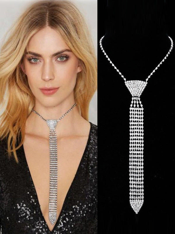 Rhinestone Bow Tie Necklace