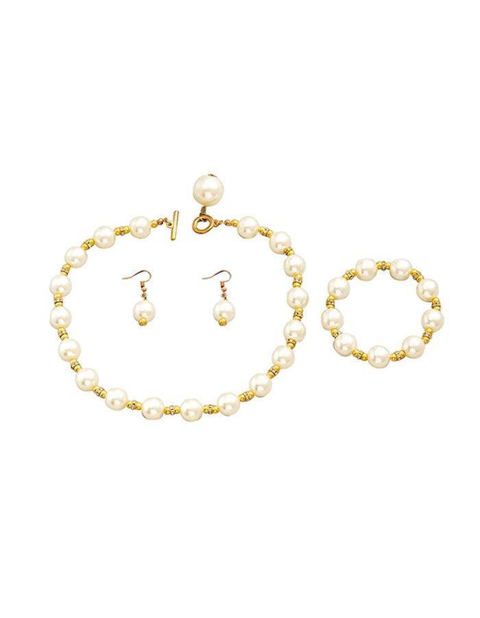 Mother Of Pearl Earrings Necklace And Bracelet 3-piece Set