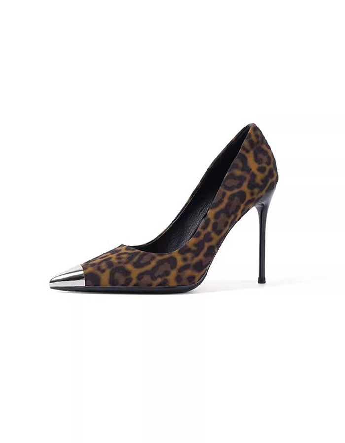 Metallic Pointed Toe Leopard Print High Heels