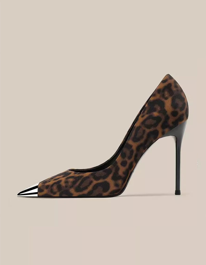 Metallic Pointed Toe Leopard Print High Heels