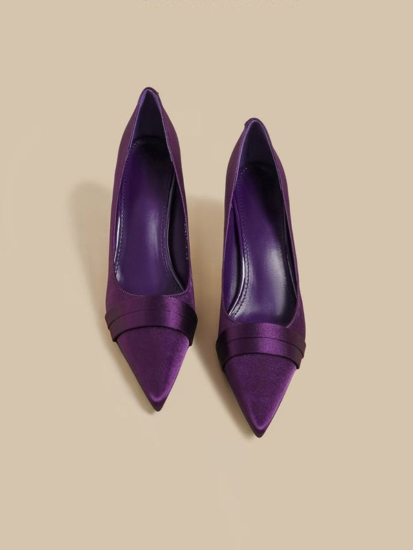 Satin Pointed Toe Low Cut Stiletto Heels