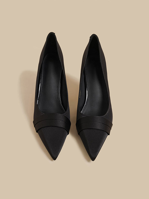 Satin Pointed Toe Low Cut Stiletto Heels