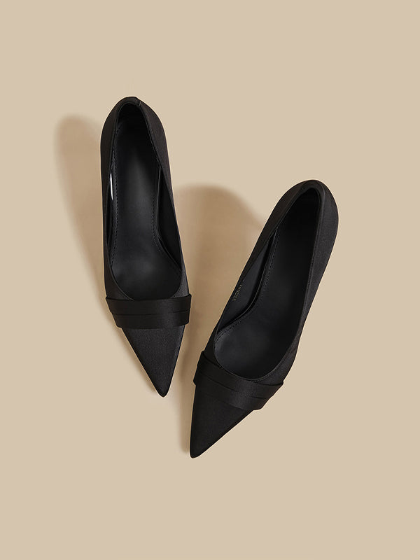 Satin Pointed Toe Low Cut Stiletto Heels