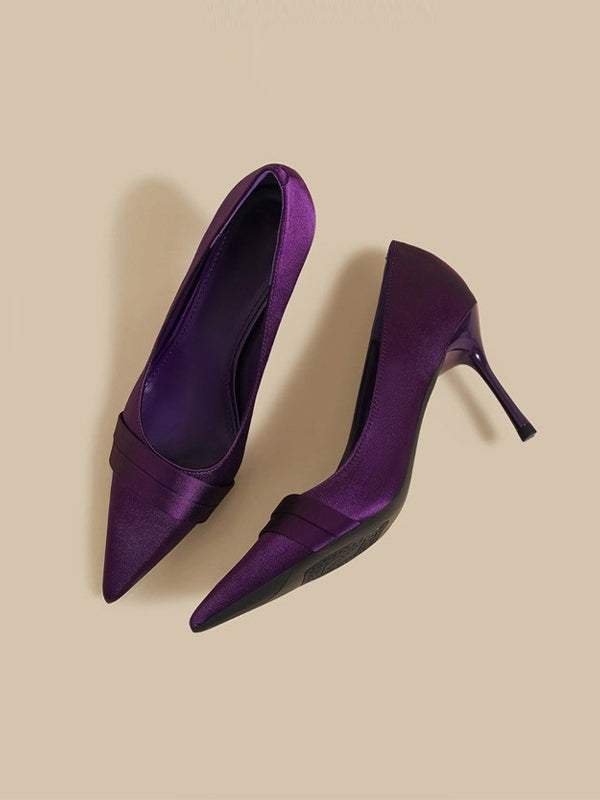 Satin Pointed Toe Low Cut Stiletto Heels