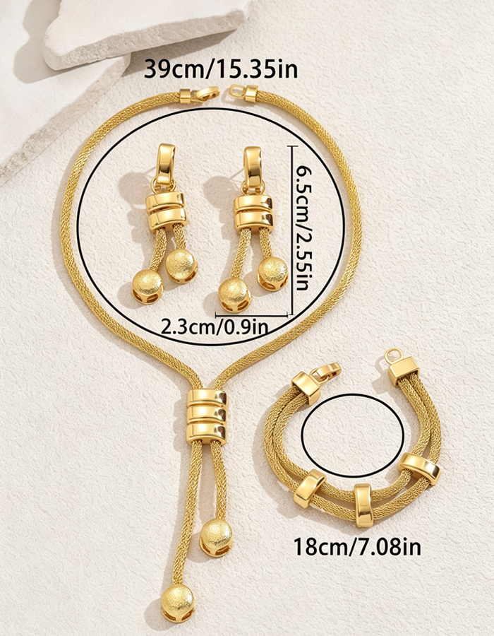 Vintage Woven Mesh Tassel Gold 3‑Pcs Jewelry Set