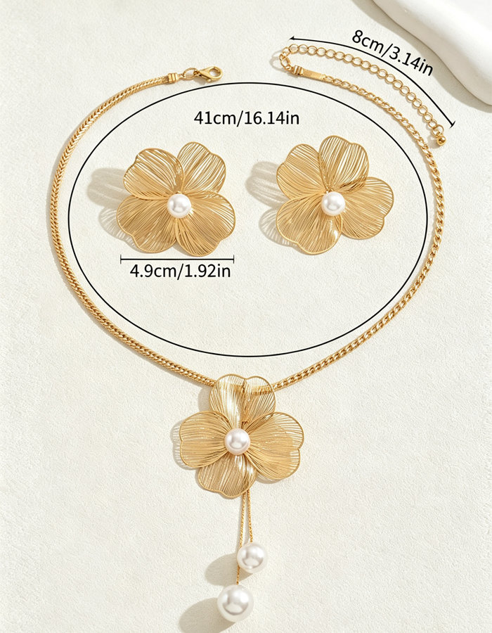 Hollowed-out Flower Pearl 2-piece Jewelry Set