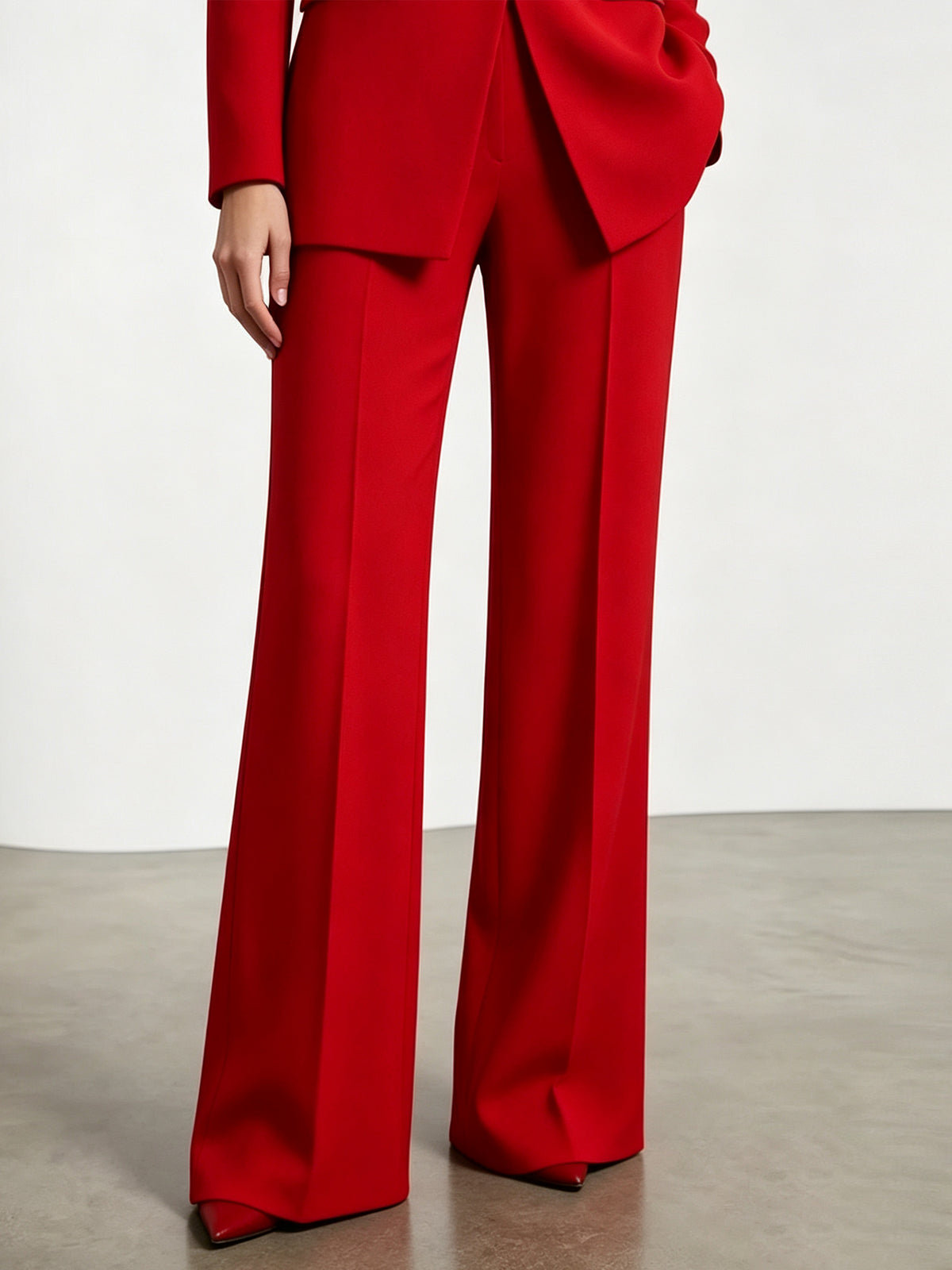 Red Peak Lapel Blazer And Wide Leg Flared Pants 2-Piece Suit