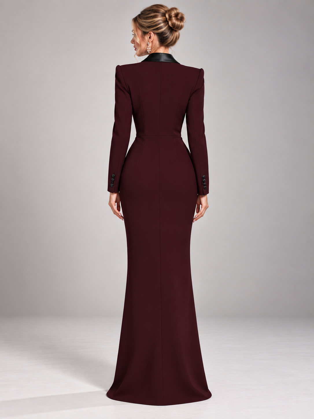 Burgundy Satin Peak Lapel Blazer Dress