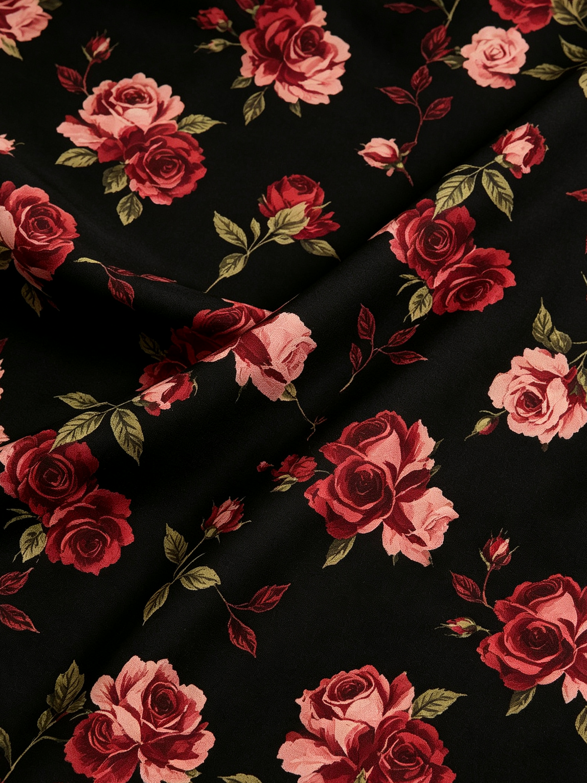 Black Floral Single Breasted Blazer With Satin Peak Lapels And Wide Leg Pants 2-Piece Suit