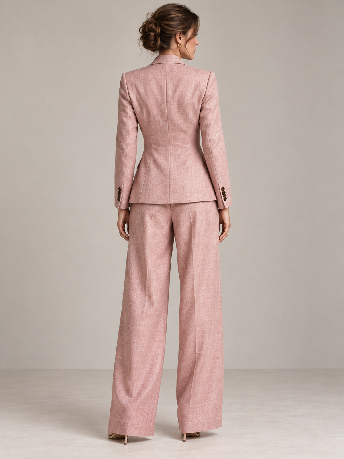 Blush Pink Linen Blend Single Breasted Blazer With Peak Lapels And Wide Leg Pants 2-Piece Suit