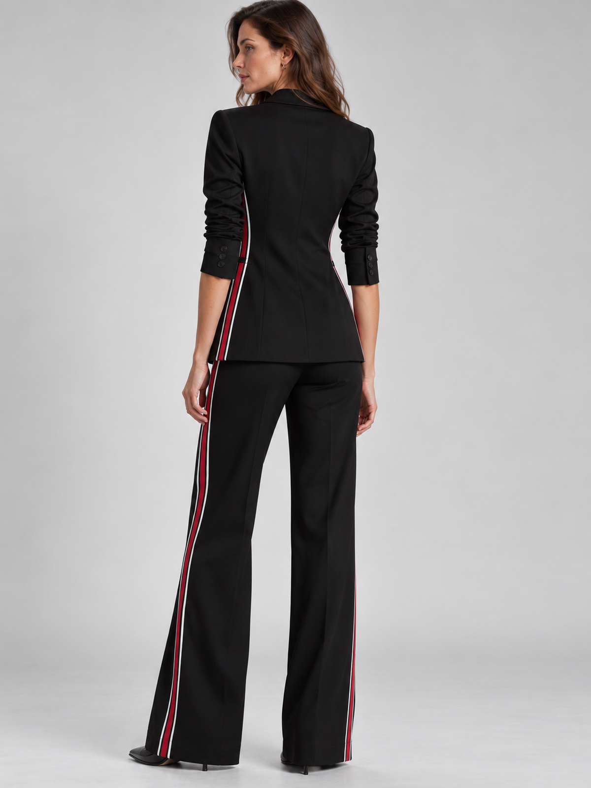 Black Single Breasted Blazer With Notch Lapel And High Waist Flare Pants 2-Piece Suit