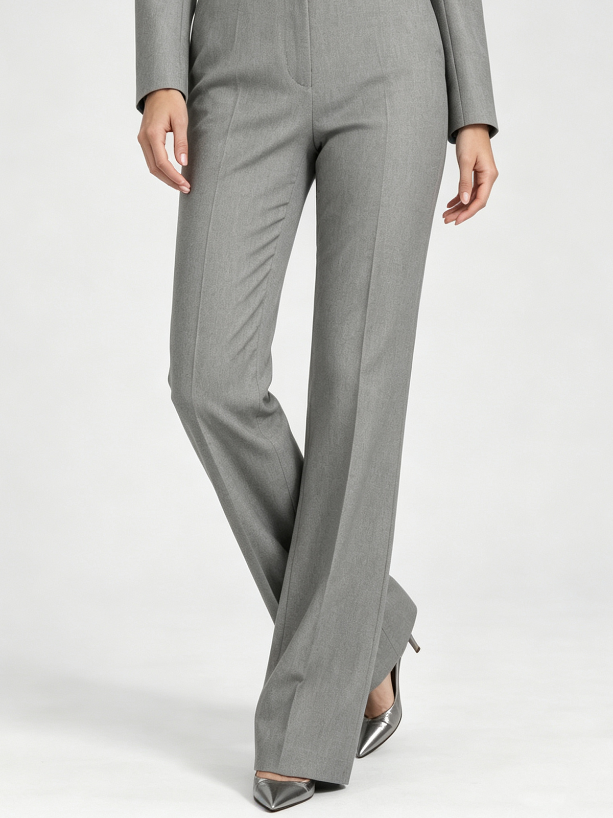 Light-grey Asymmetric Blazer With Peak Lapel And High Waist Flare Pants 2-Piece Suit