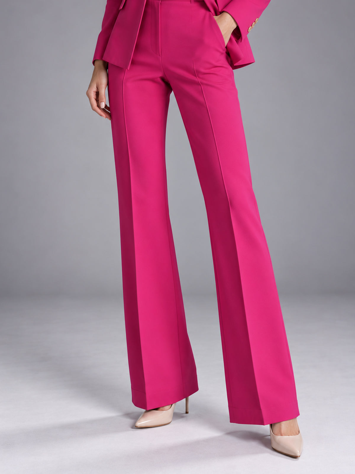 Fuchsia Single-Breasted Blazer & Flare Trousers 2-Piece Suit