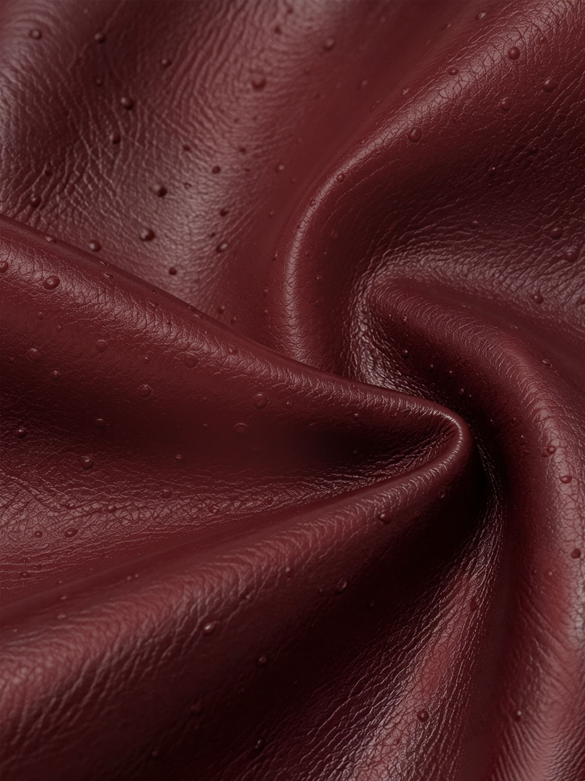 Dark Red Faux Leather Front Zipper Midi Skirt
