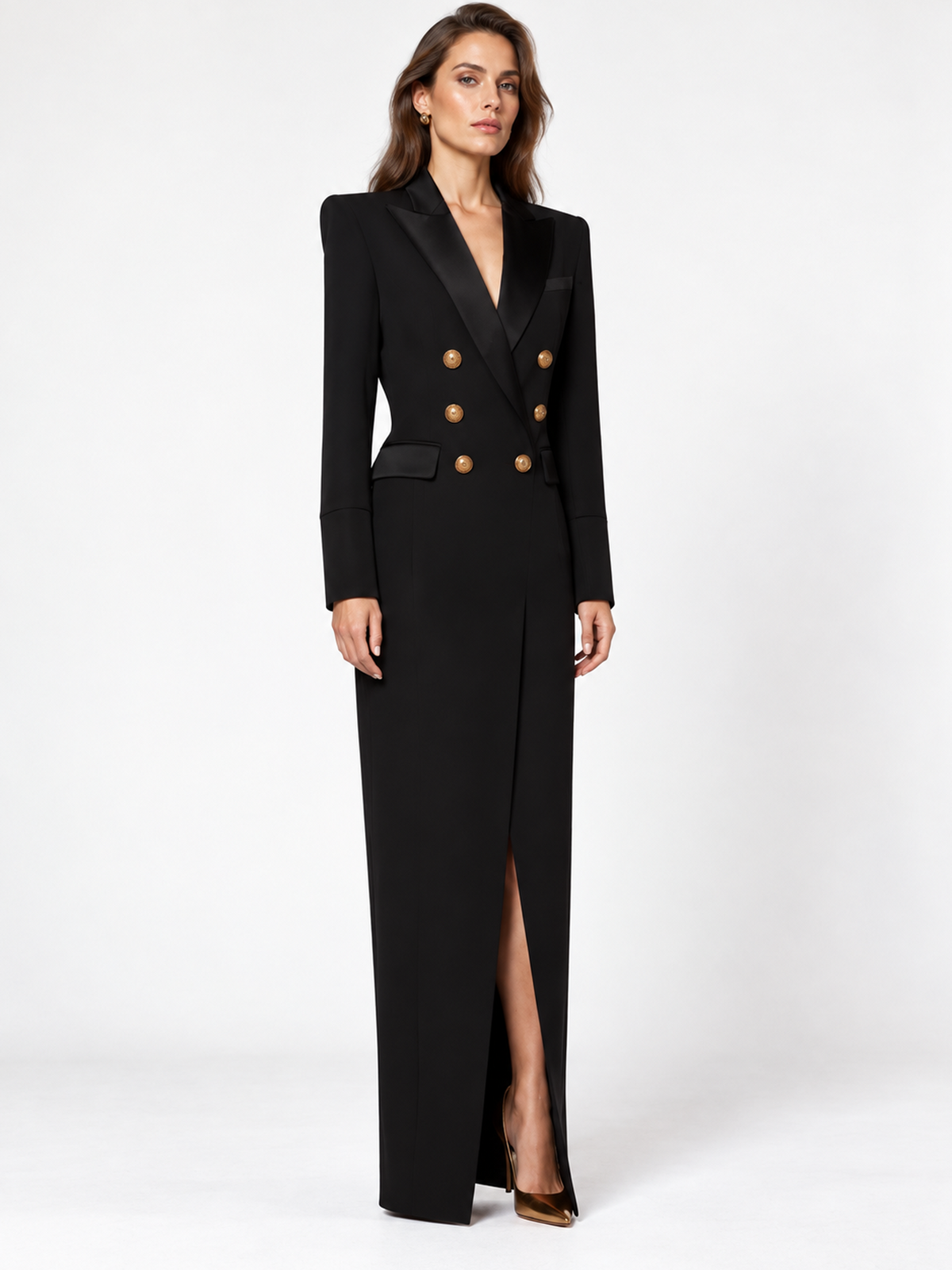 Black Peak Lapel Blazer Dress