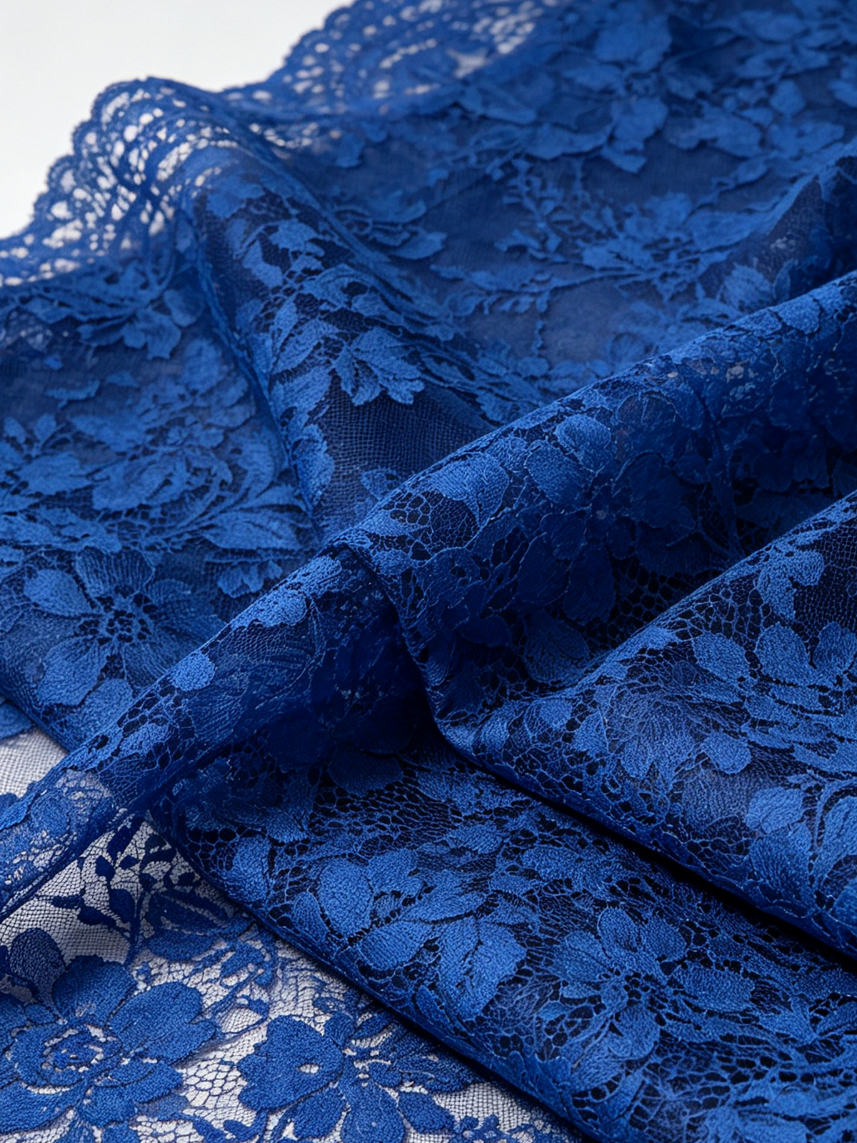 Blue Lace Blazer With Notch Lapel And High Waist Cropped Ankle Pants 2-Piece Suit