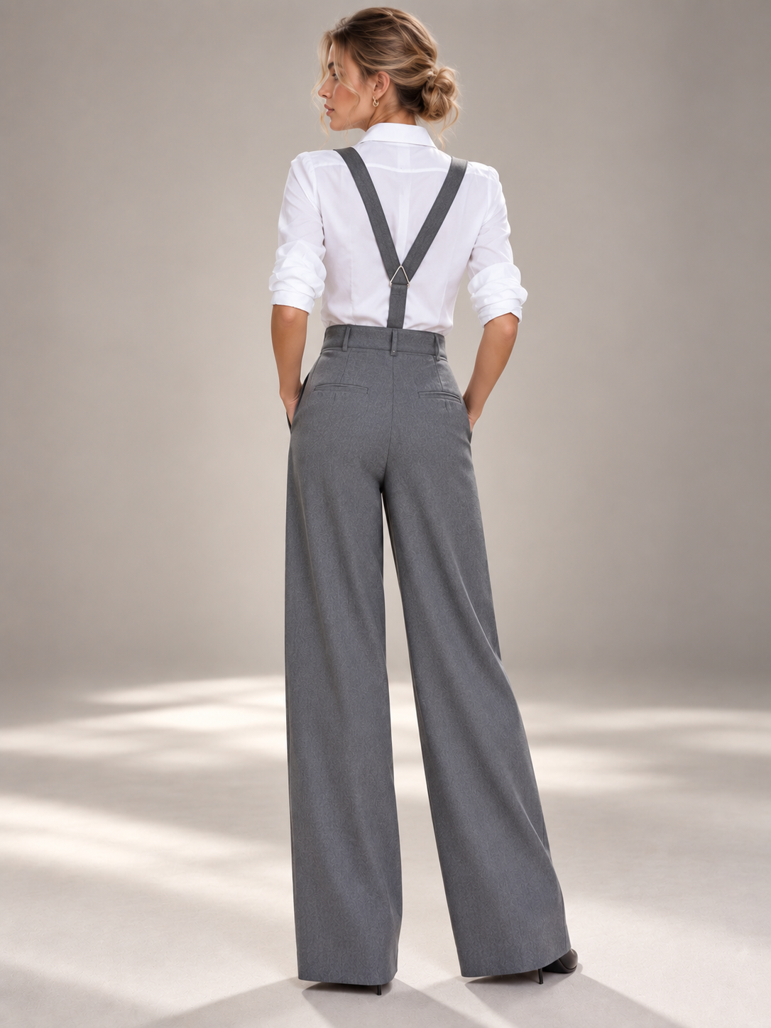 Gray Overalls Wide Leg Pants
