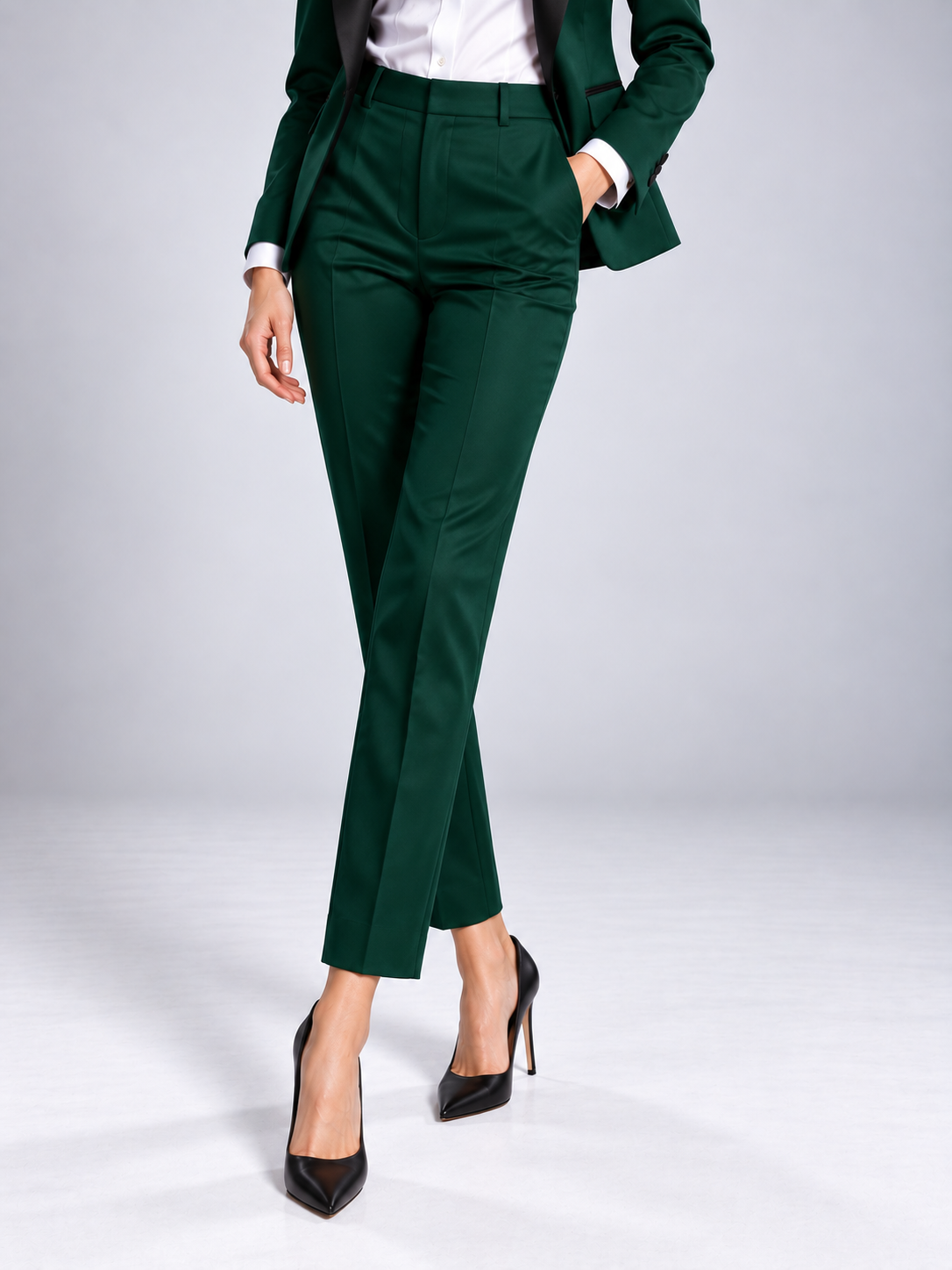 Green Color Block Blazer With Peak Lapels And Tapered Pants 2-Piece Suit