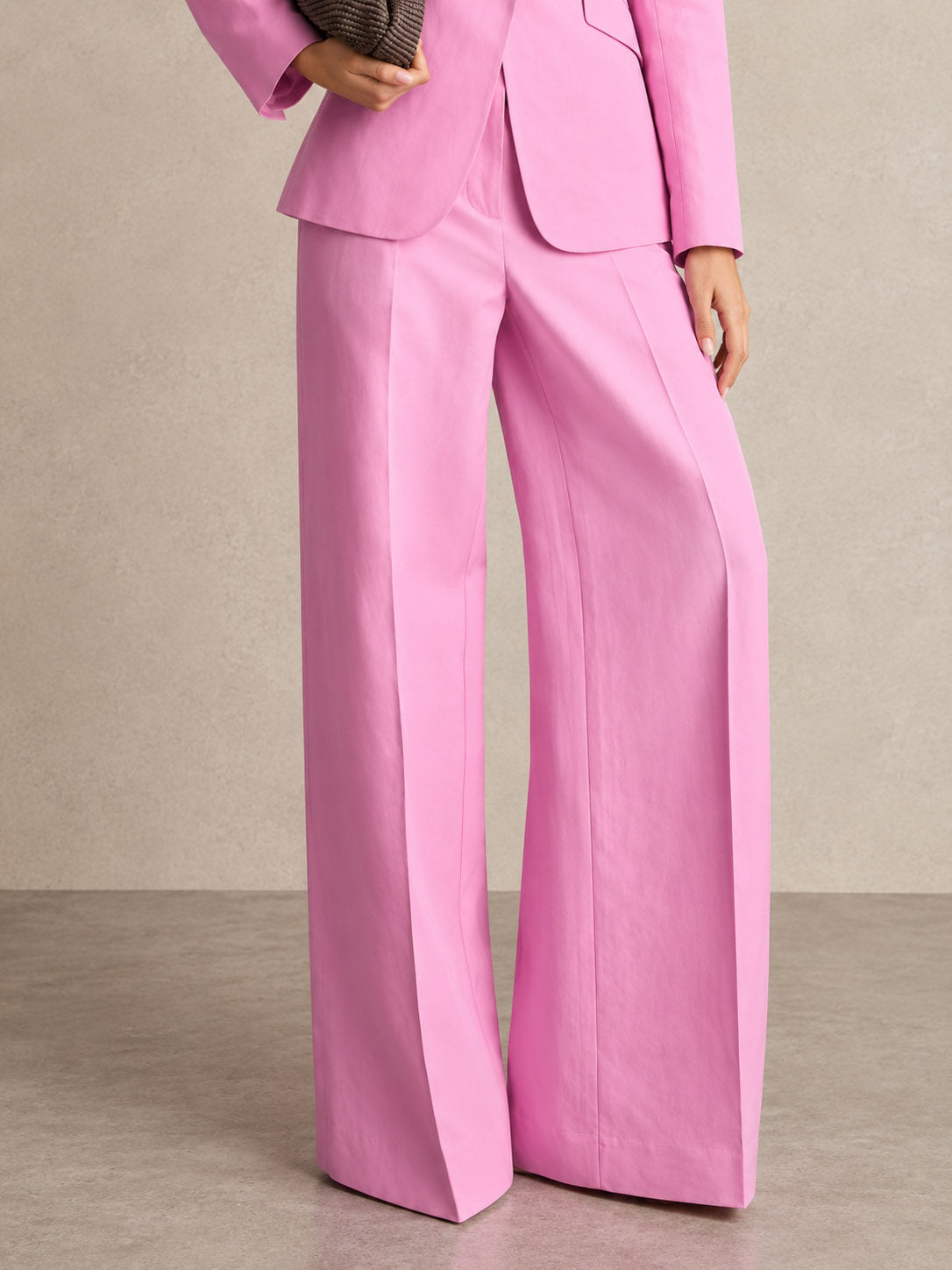 Pink Single Button Notched Lapel Blazer & Wide-Leg Trousers 2-Piece Suit