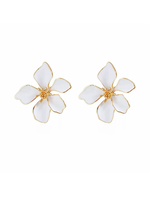 Gold Trim Enamel Flower Stud Earrings