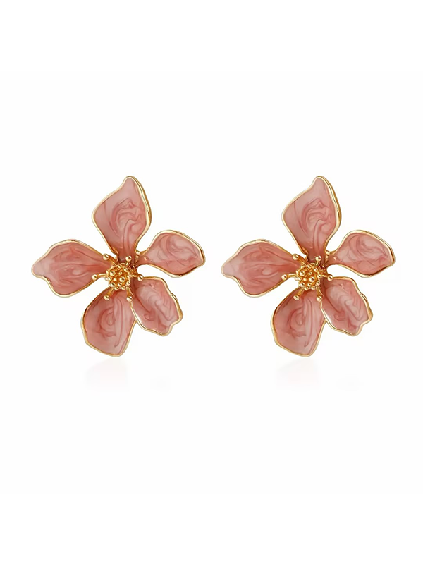 Gold Trim Enamel Flower Stud Earrings