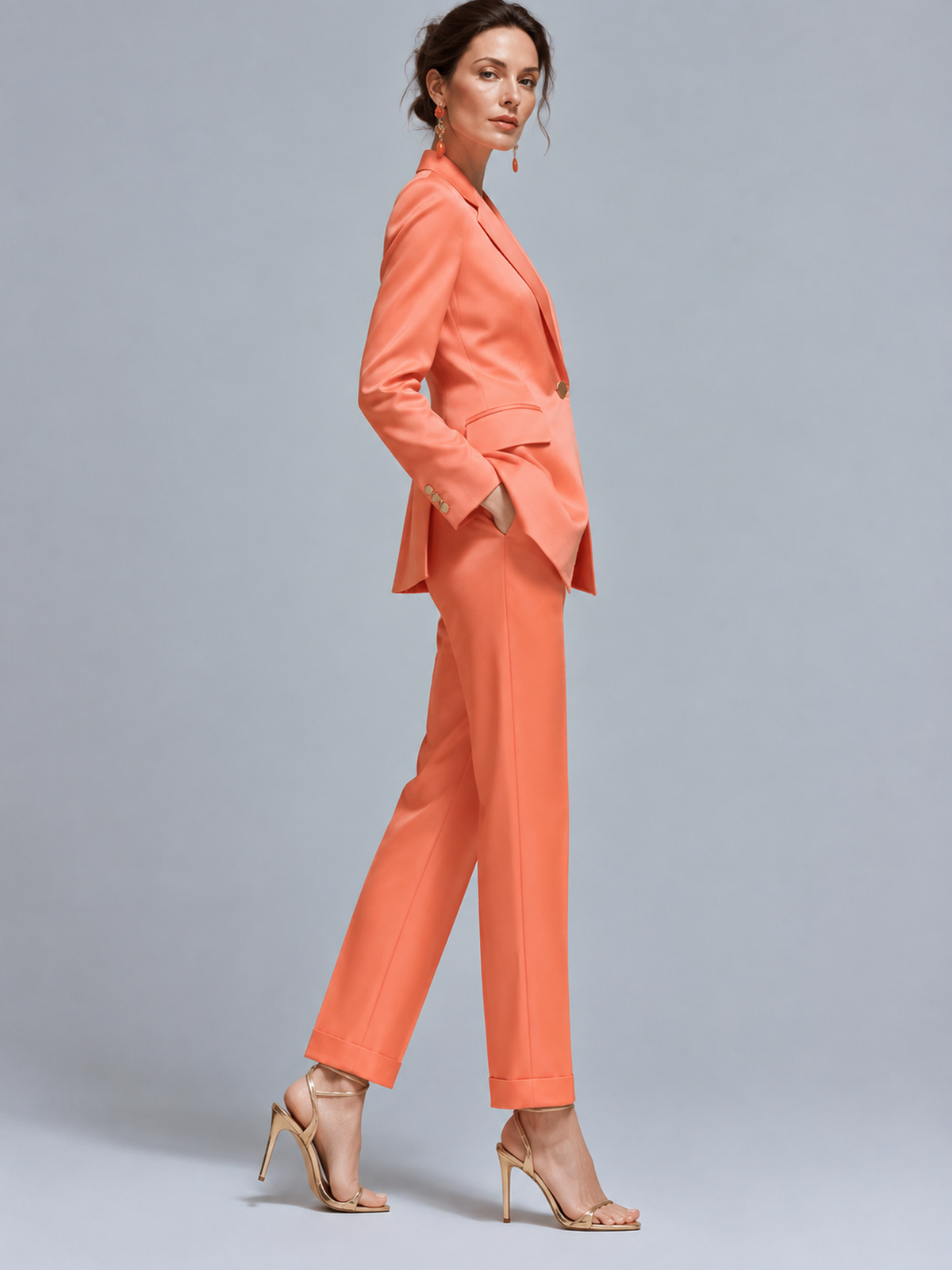 Coral Notch Lapel Blazer And Straight Leg Pants 2-Piece Suit