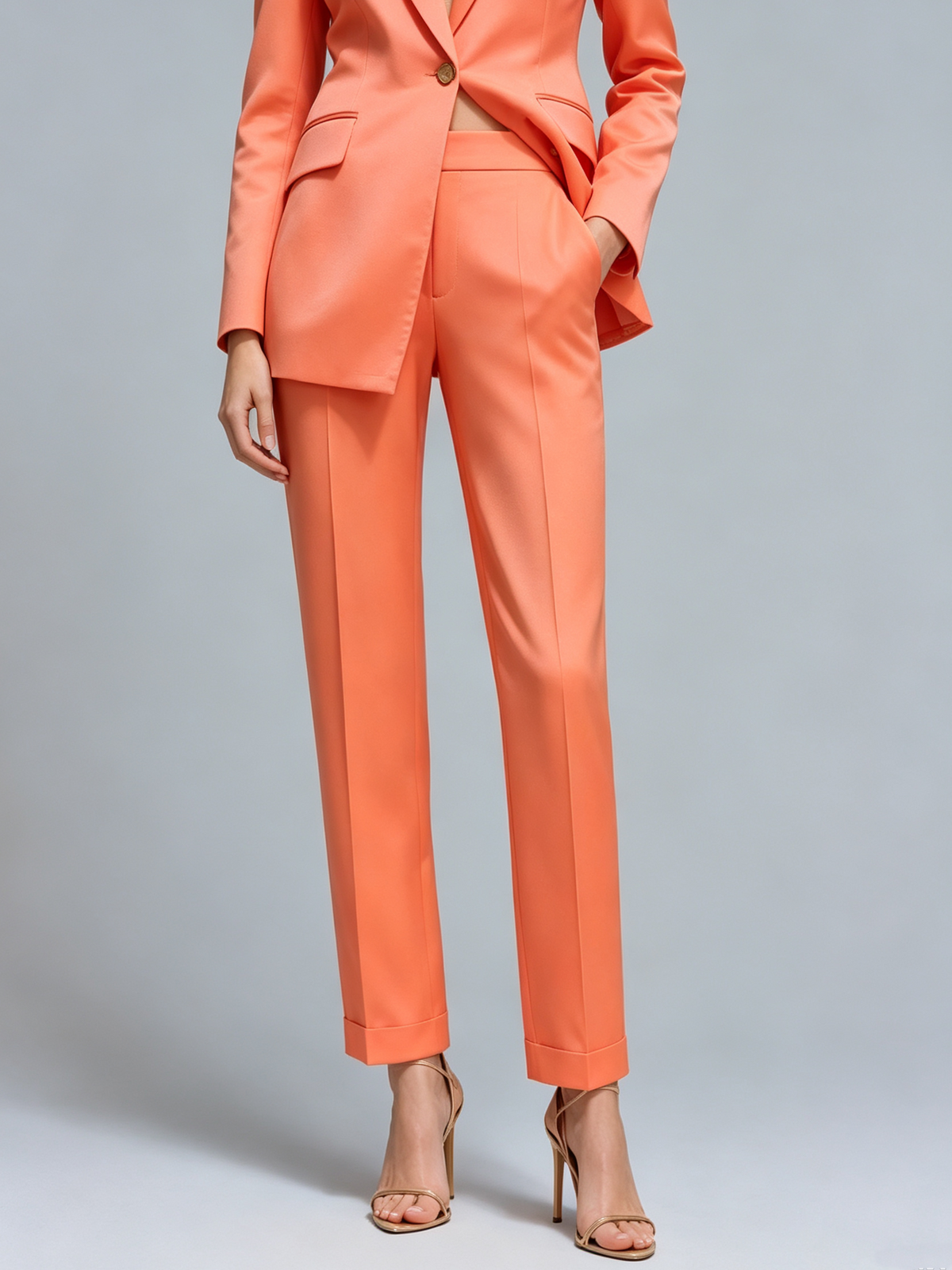 Coral Notch Lapel Blazer And Straight Leg Pants 2-Piece Suit