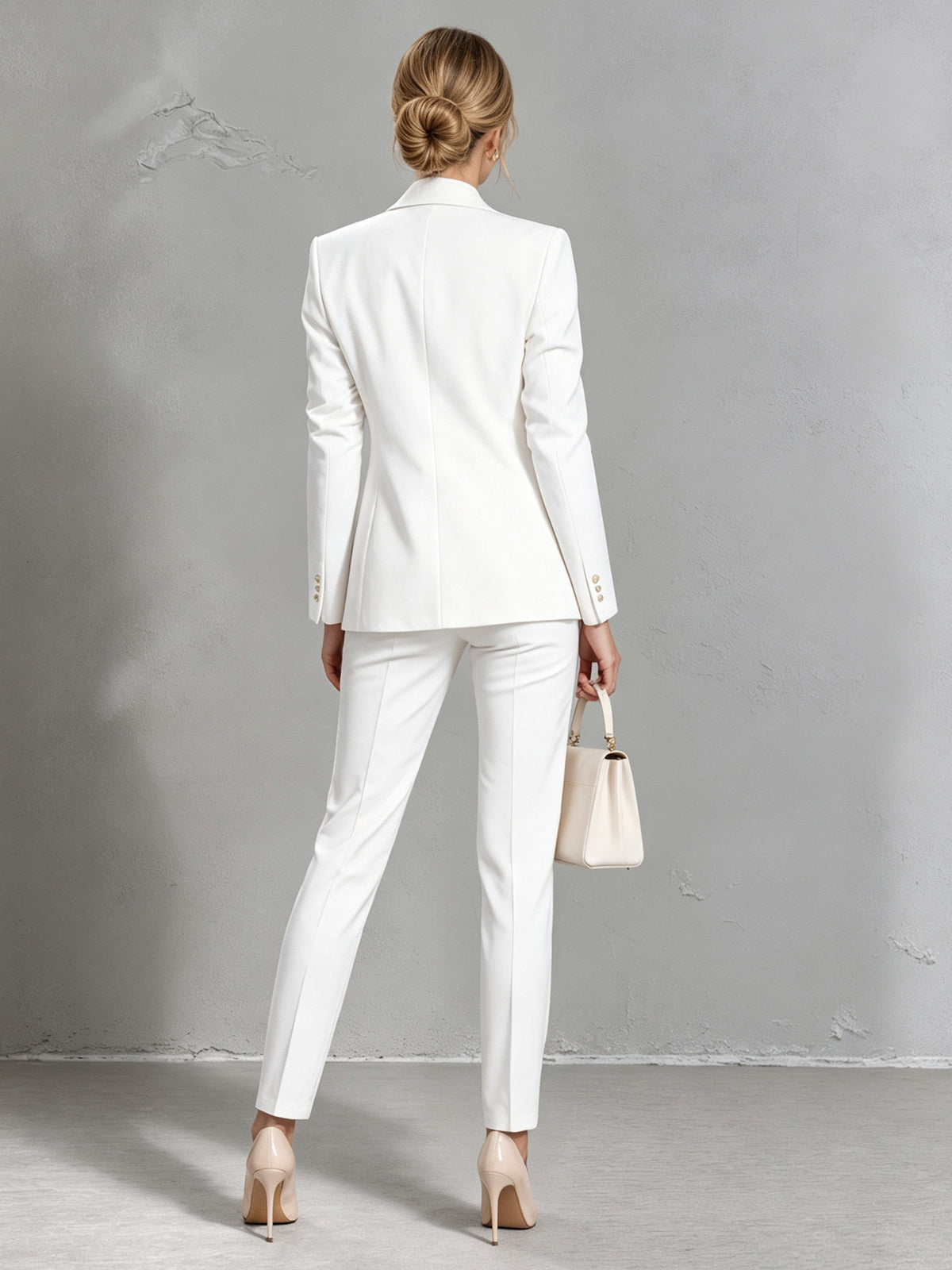 White Peak Lapel Blazer Paired With Tapered Cropped Pants 2-Piece Suit