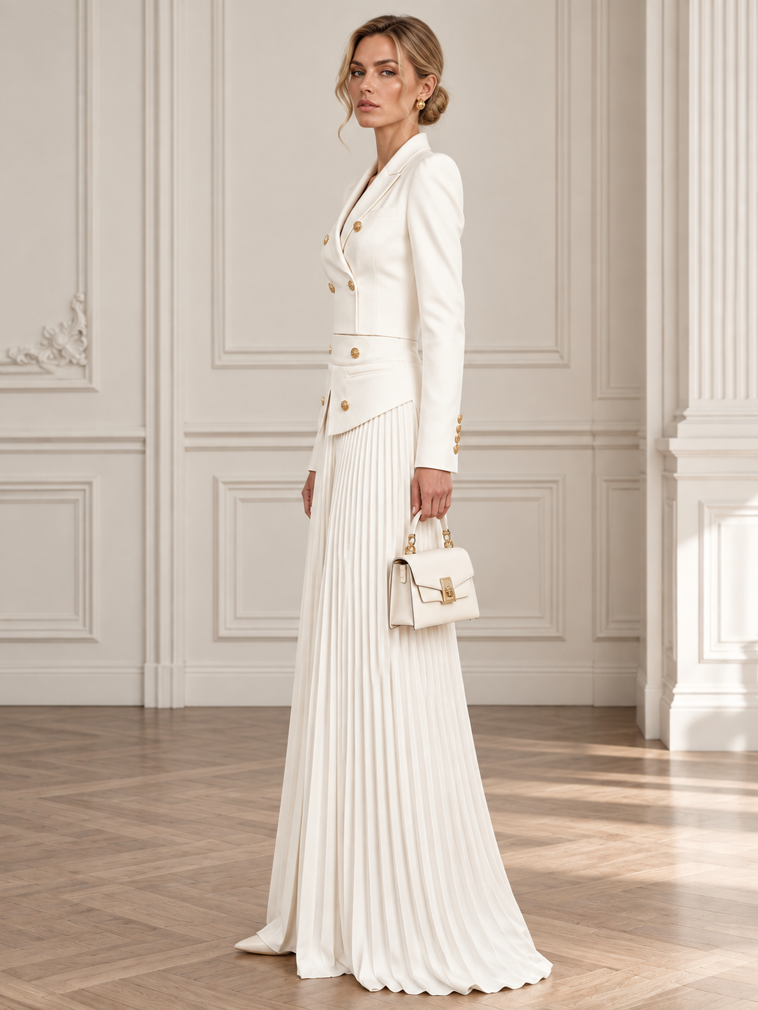 White Double Breasted Peak Lapel Blazer And Pants 2-Piece Suit