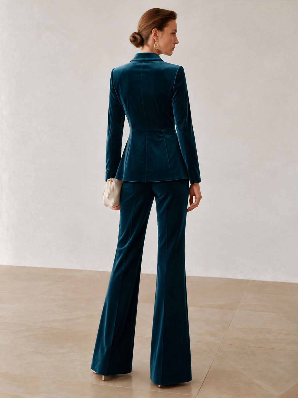 Peacock Blue Velvet Asymmetrical Lapel Tassel Blazer & Wide Leg Pants 2-Piece Suit