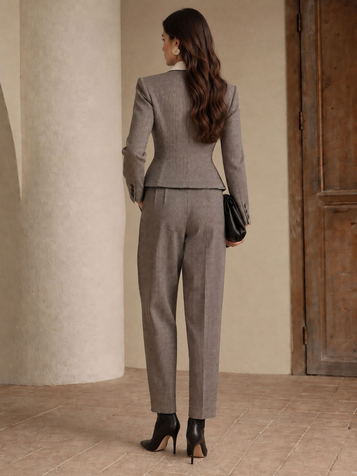 Black and White Fine Stripe Asymmetrical Lapel Short Blazer & Harem Pants 2-Piece Suit