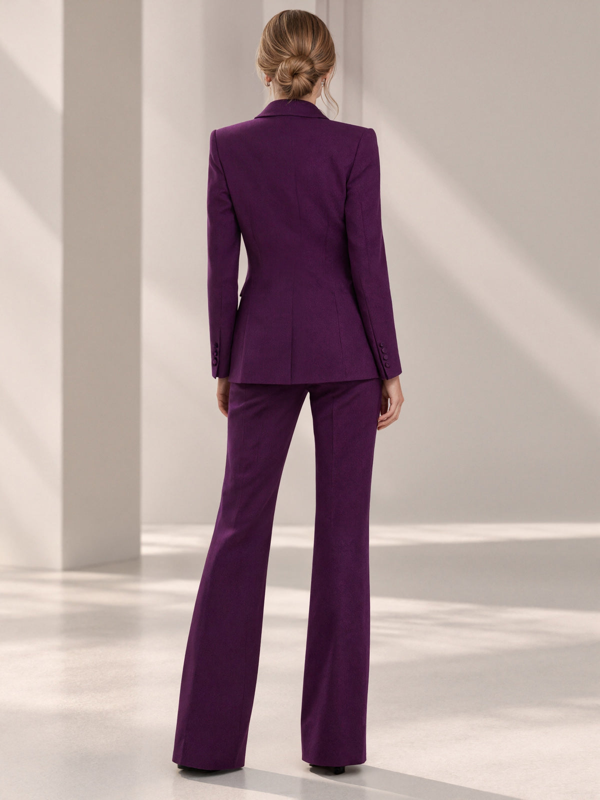 Purple Satin Peak Lapel Single Breasted Blazer And Pants 2-Piece Suit