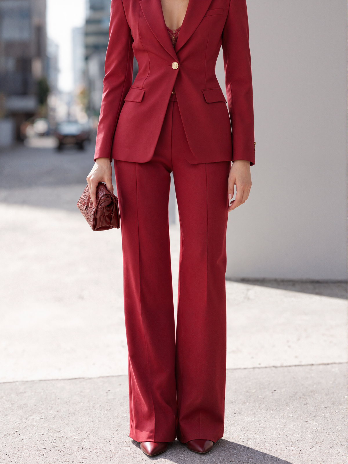 Red Peak Lapel Blazer And Wide Leg Pants 2-Piece Suit