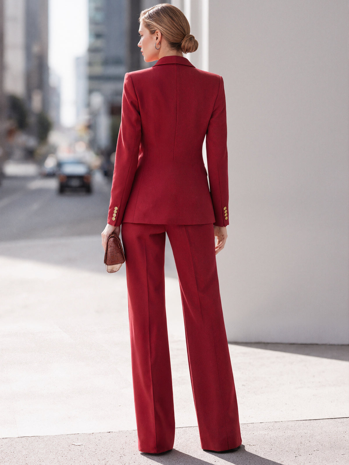 Red Peak Lapel Blazer And Wide Leg Pants 2-Piece Suit