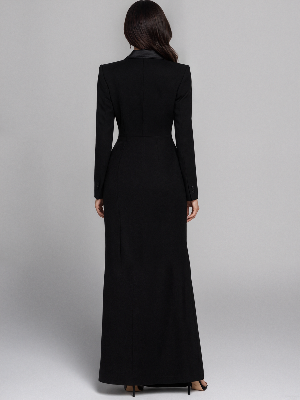 Black Double Breasted Peak Lapel Blazer Dress