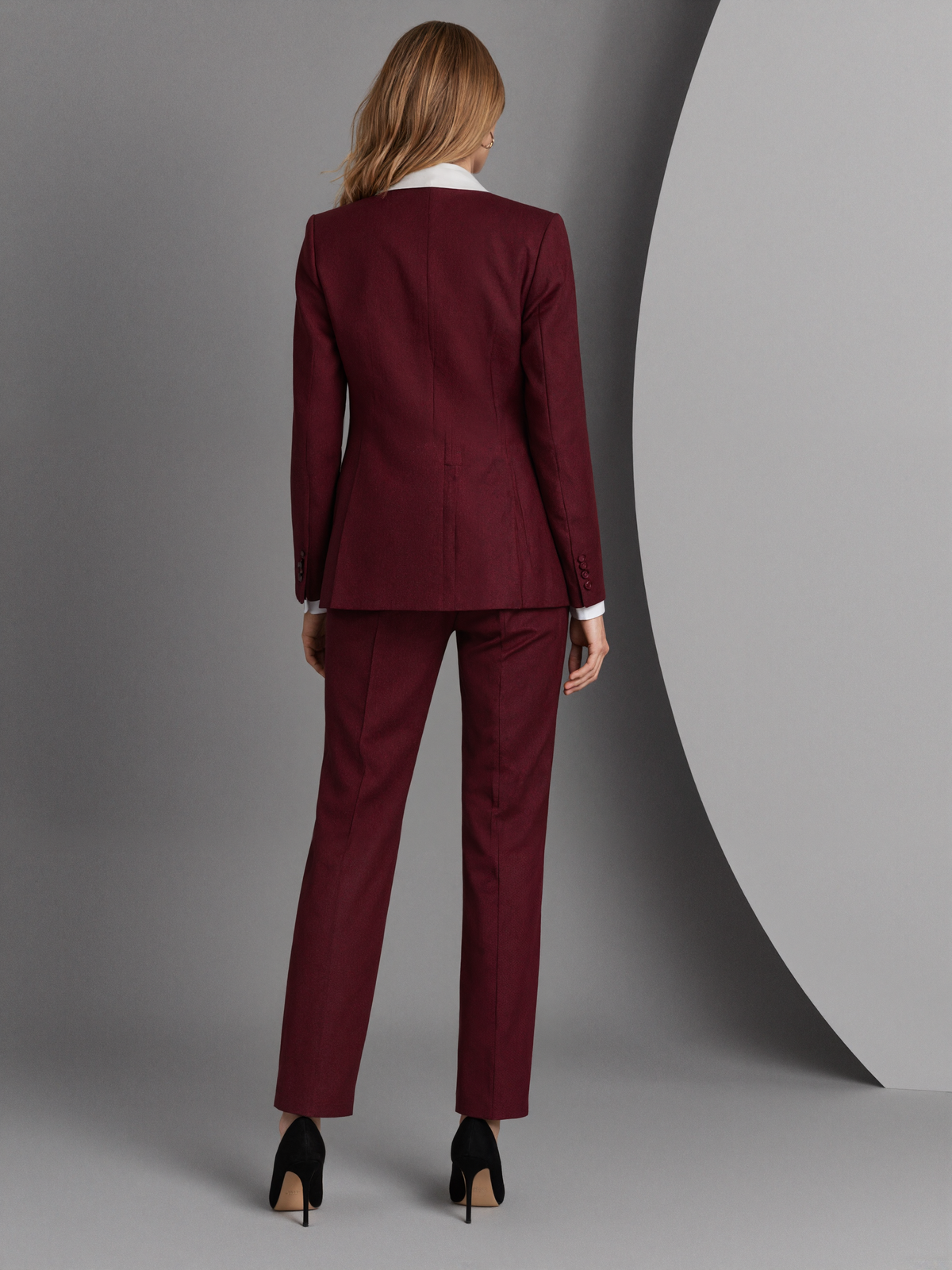 Burgundy Shawl Collar Blazer & Vast And Cropped Pants 3-Piece Suit