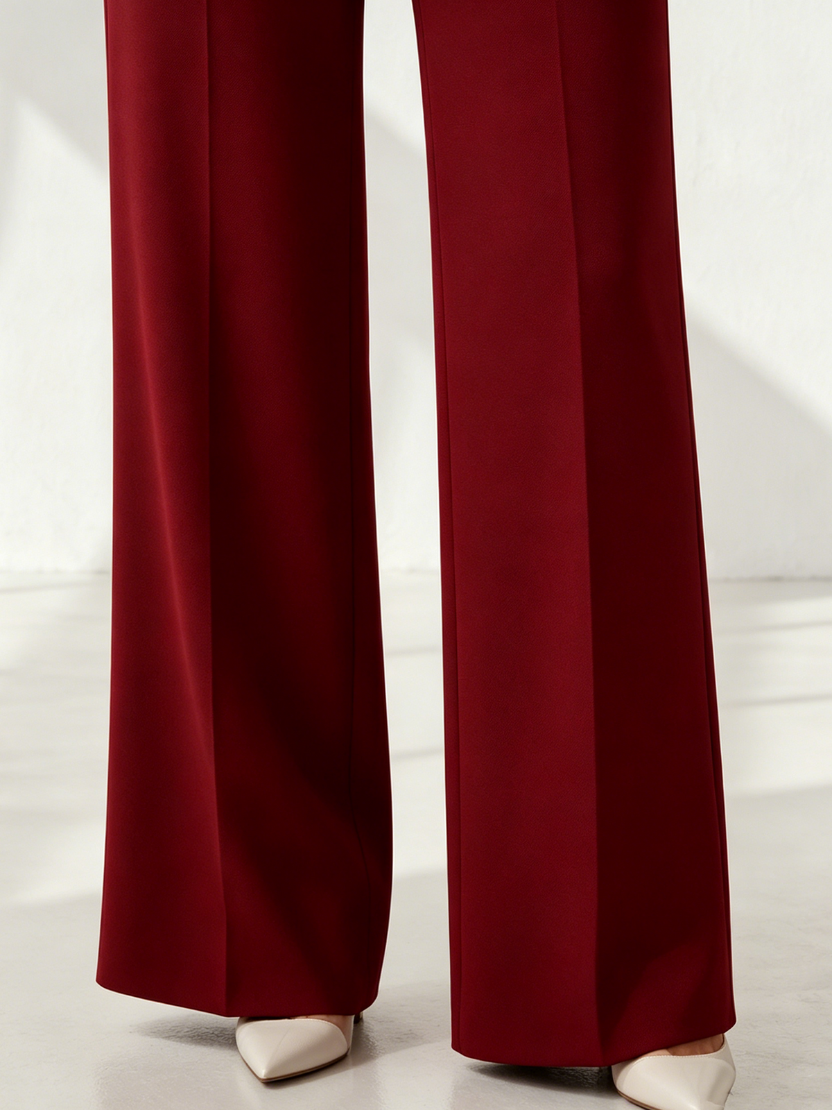 Burgundy Asymmetric Blazer And Wide Leg Pants 2-Piece Suit
