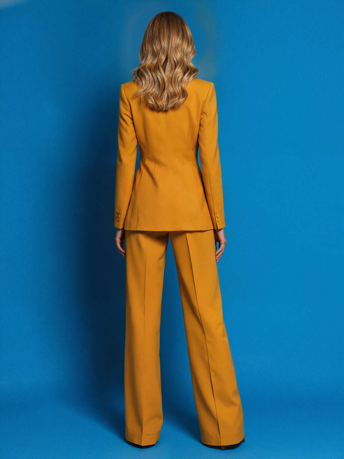 Yellow Peak Lapel Blazer And Wide Leg Pants 2-Piece Suit