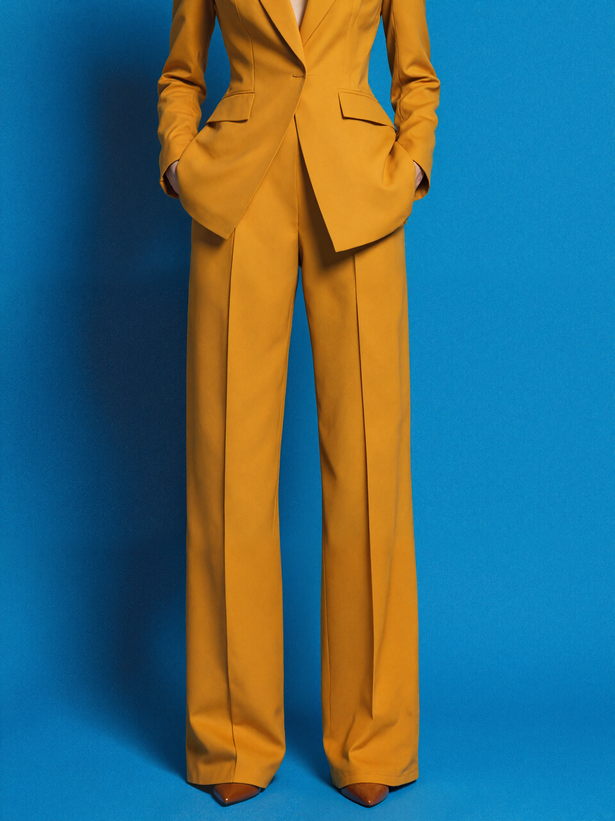 Yellow Peak Lapel Blazer And Wide Leg Pants 2-Piece Suit
