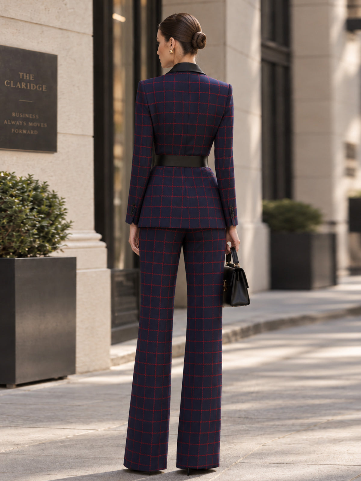 Blue Base Red Plaid Notch Lapel Blazer & Straight Leg Pants 2-Piece Suit