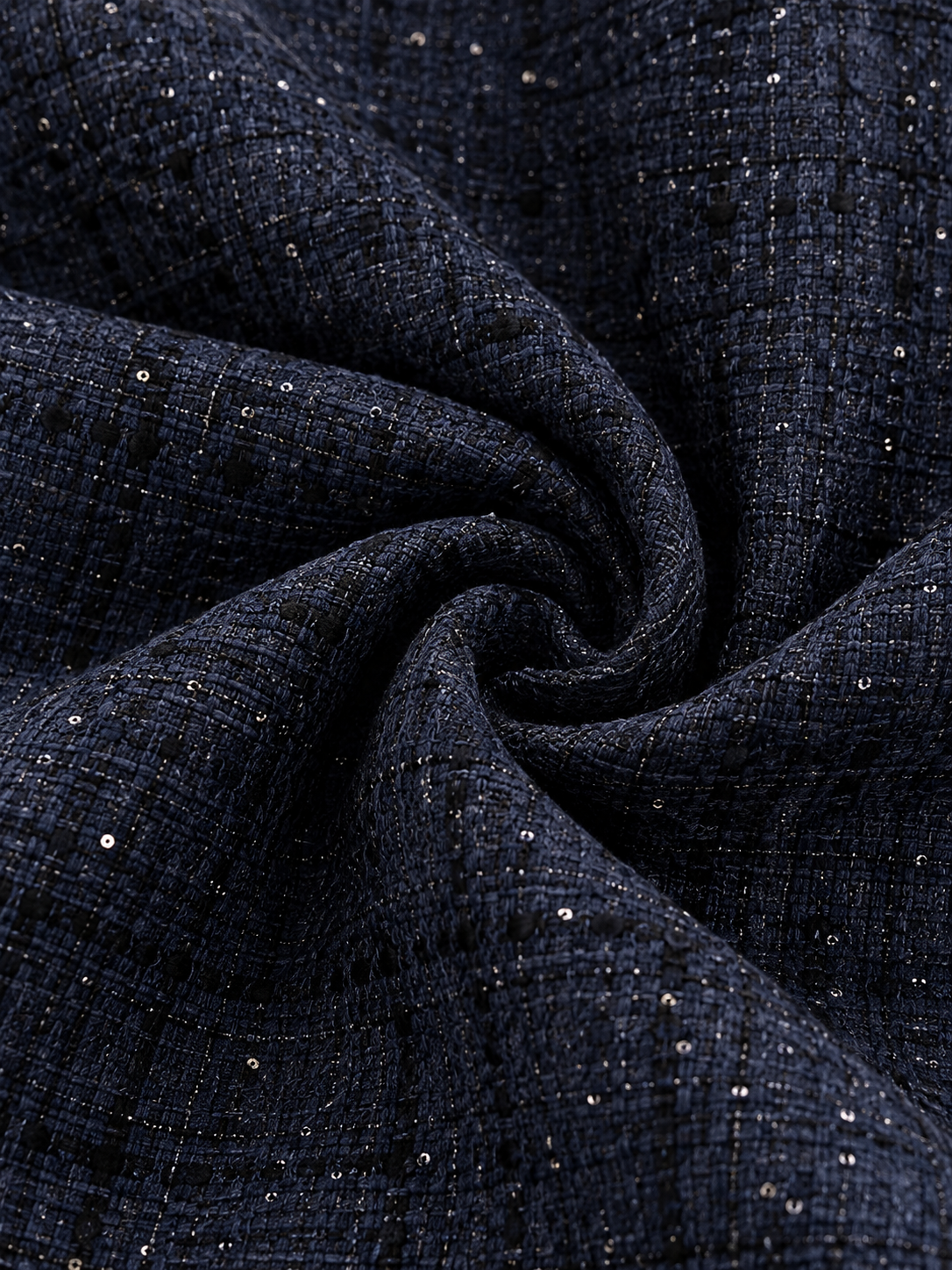 Dark Blue Tweed Single Breasted Blazer And Wide Leg Pants 2-Piece Suit