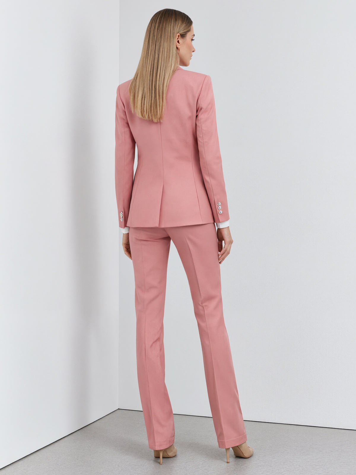 Pink Peak Lapel Fitted Blazer And Straight Leg Pants 2-Piece Suit